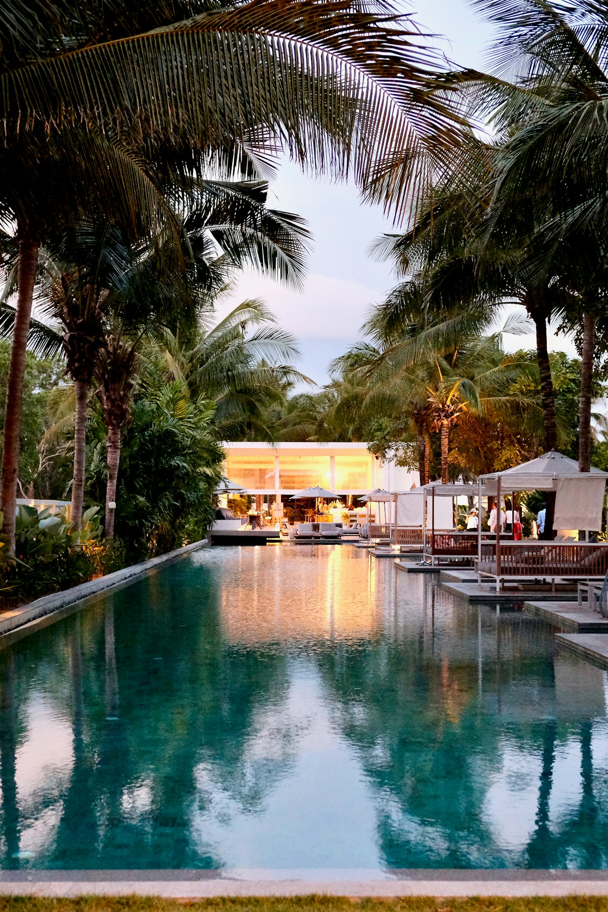 Poolside cabanas at a luxury all-inclusive resort in the Caribbean
