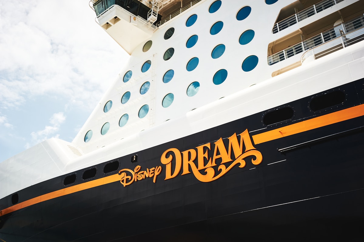 Disney Dream cruise ship docked at port in the Caribbean