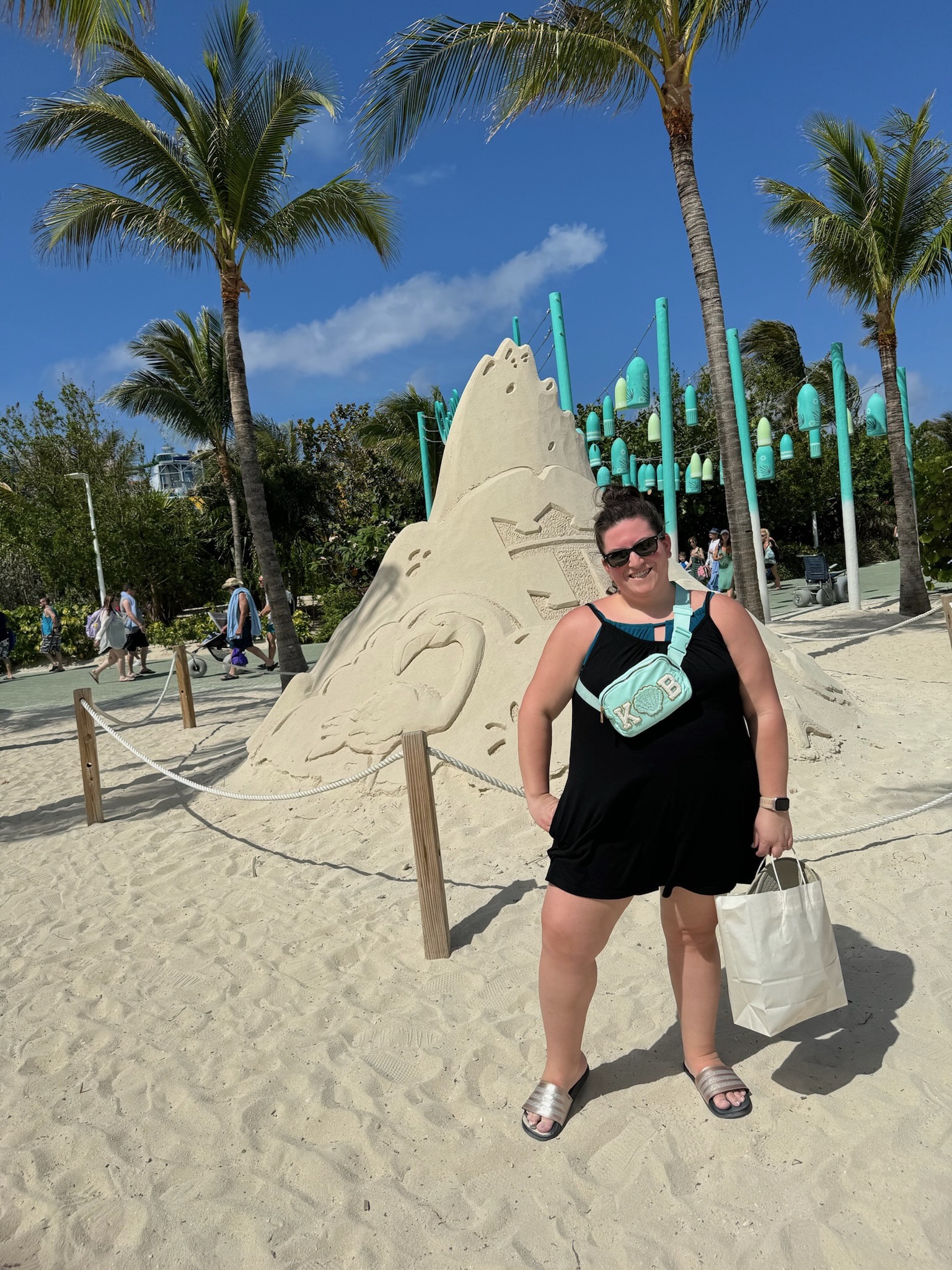 Kelly at a tropical beach on a cruise island